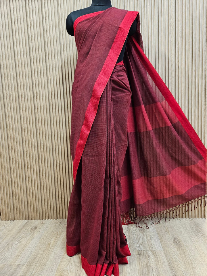 Balaram Saha: White & Black Checks Cotton Saree - A Handwoven Gem - Balaram Saha