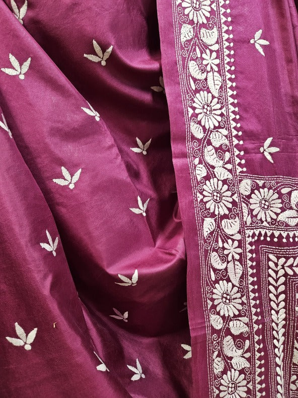 A Timeless Statement: Beige & Brown Handloom Katan Silk Kantha Saree by Balaram Saha Balaram Saha