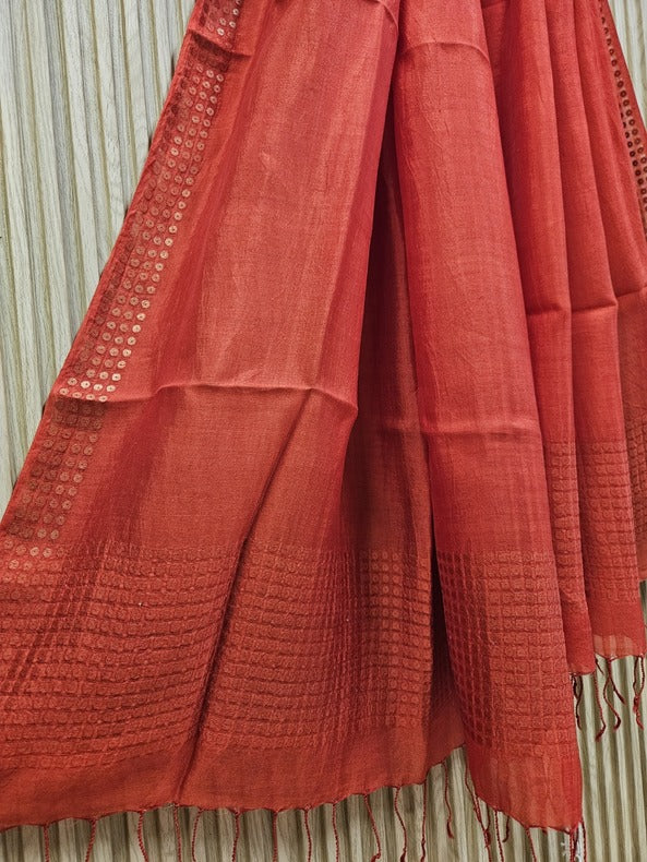 Red & Orange handloom Matka silk Dupatta Balaram Saha