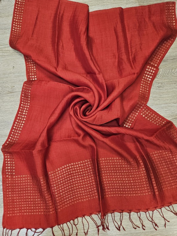 Red & Orange handloom Matka silk Dupatta Balaram Saha