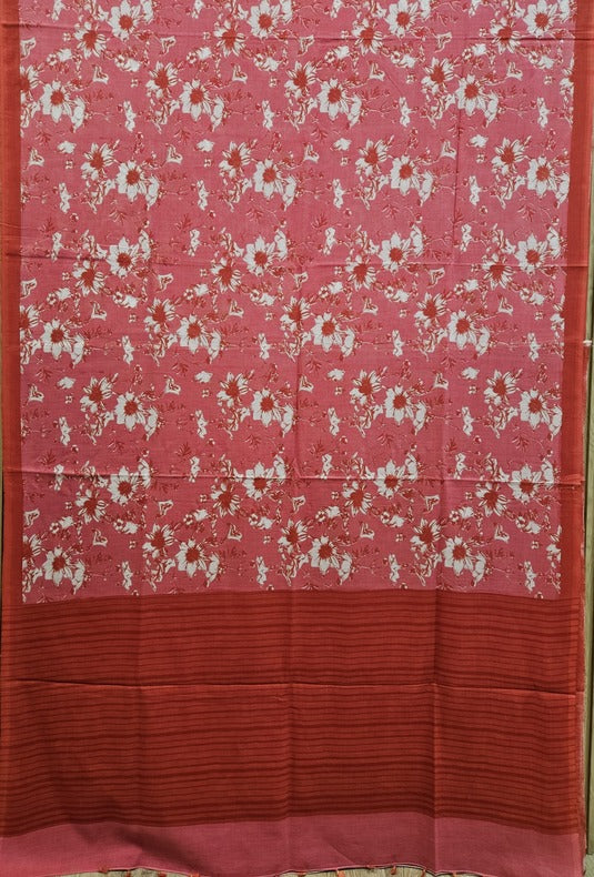 Pink & Red Handloom Finest Mul Printed Cotton Saree Balaram Saha