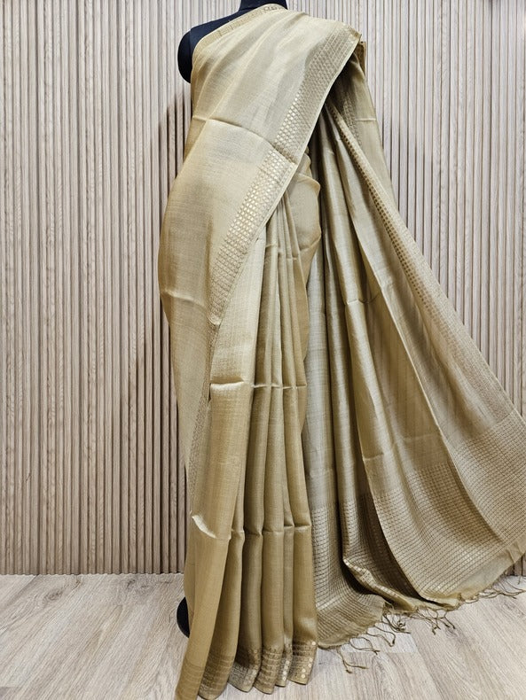 Beige Premium Handloom Pure Silk Saree with Sequin Woven Balaram Saha