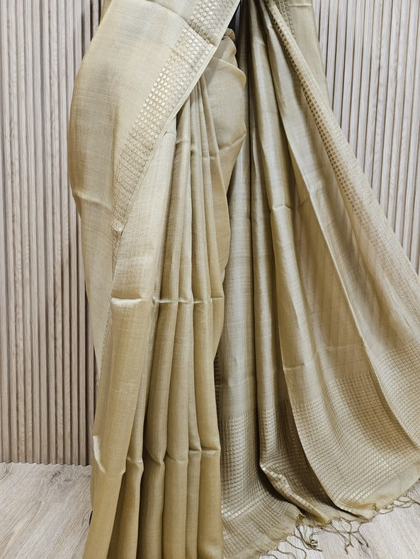 Beige Premium Handloom Pure Silk Saree with Sequin Woven Balaram Saha