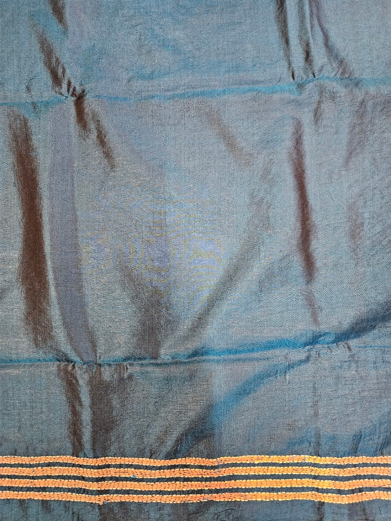 Balaram Saha’s Elegant Royal Blue Kantha Silk Saree – Handstitched Perfection Balaram Saha