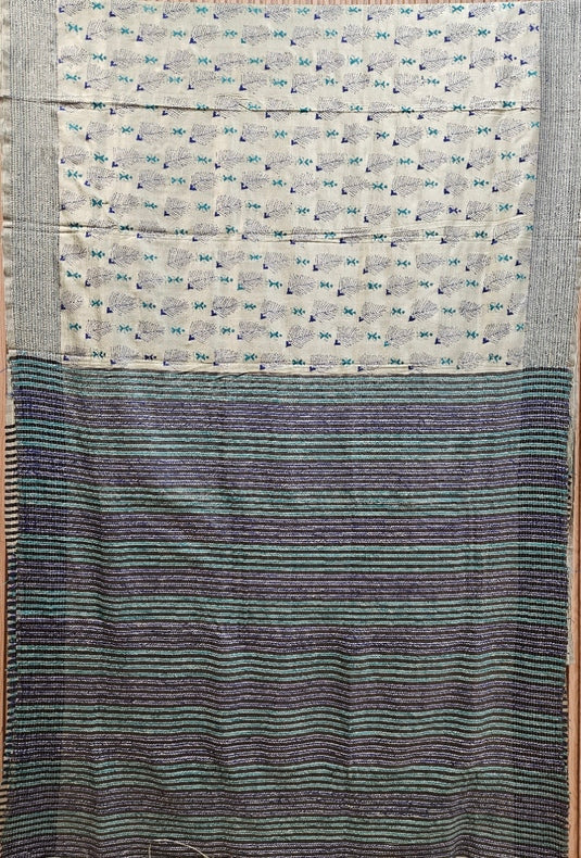Balaram Saha Beige & Red Elegance: Gachhi Tussar Silk Kantha Saree Balaram Saha