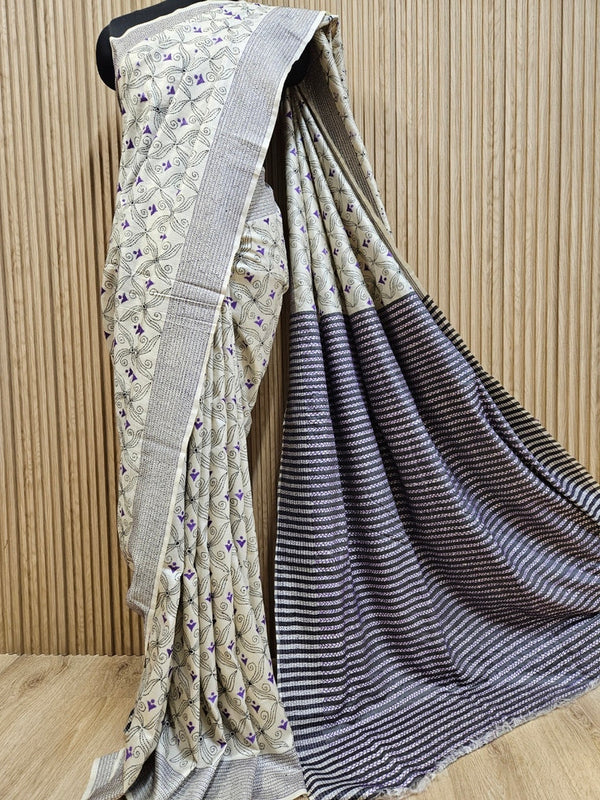 Natural Shade on Multicolor Handstitch Kantha Silk Saree by Balaram Saha Balaram Saha