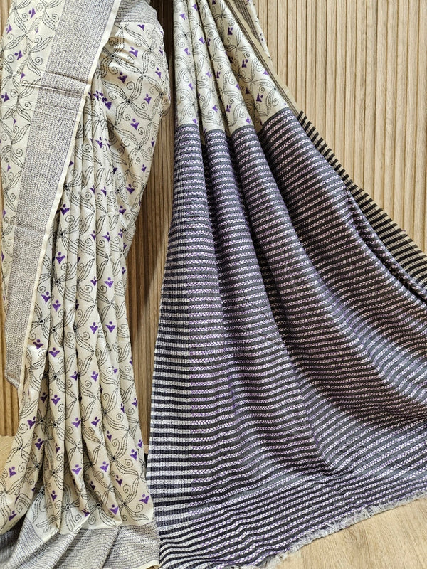 Natural Shade on Multicolor Handstitch Kantha Silk Saree by Balaram Saha Balaram Saha