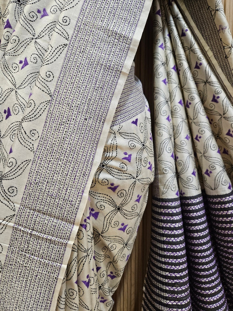 Natural Shade on Multicolor Handstitch Kantha Silk Saree by Balaram Saha Balaram Saha
