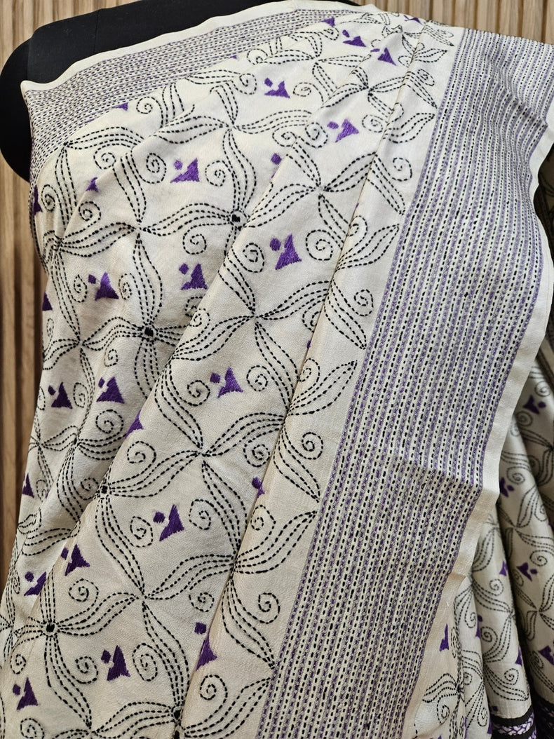 Natural Shade on Multicolor Handstitch Kantha Silk Saree by Balaram Saha Balaram Saha