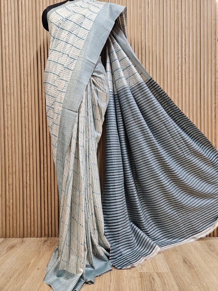 Durga Puja Special: Dhak Dhunochi Handstitch Kantha Silk Saree for Festive Elegance Balaram Saha