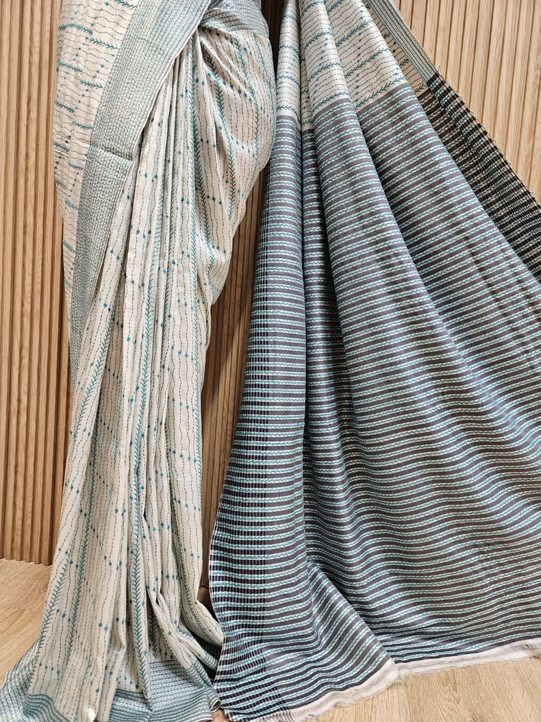 Durga Puja Special: Dhak Dhunochi Handstitch Kantha Silk Saree for Festive Elegance Balaram Saha