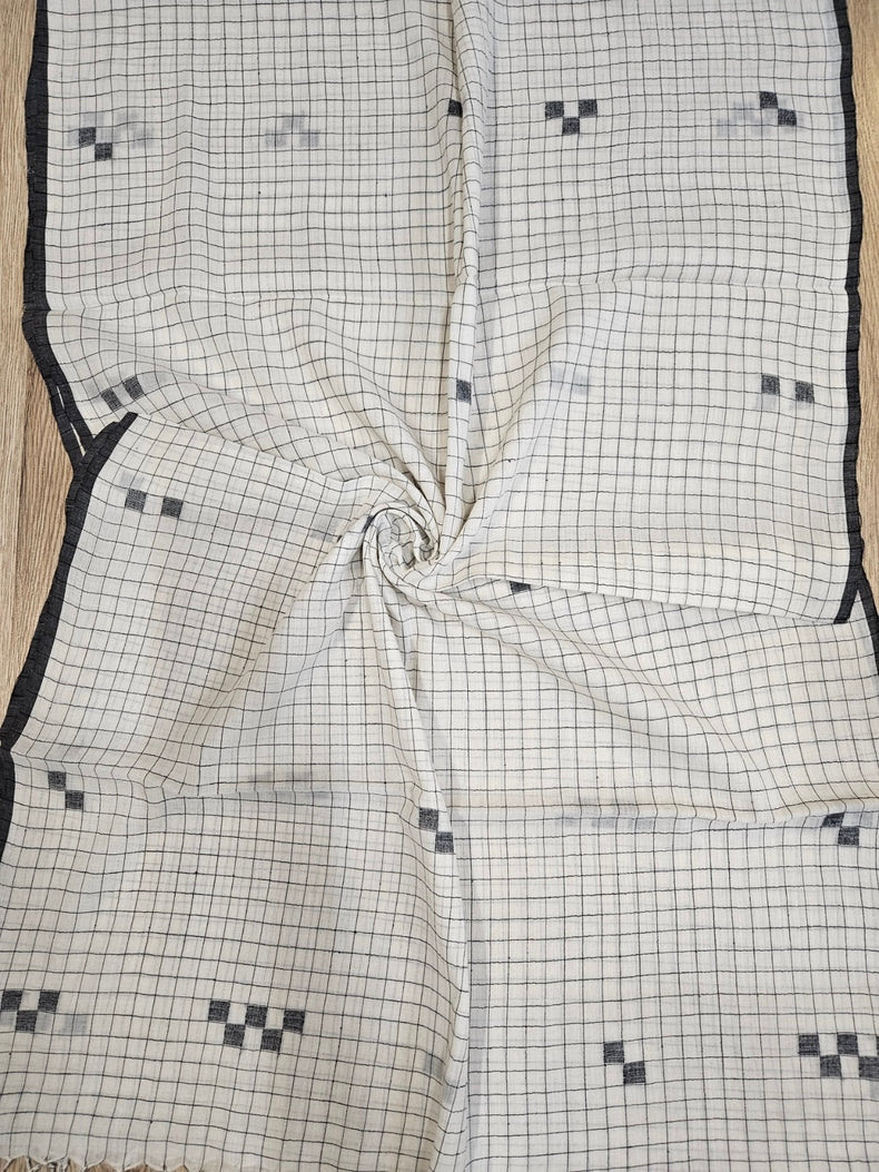 Off-White & Black Handloom Handwoven Jamdani Stole Balaram Saha