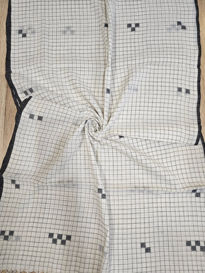 Off-White & Black Handloom Handwoven Jamdani Stole Balaram Saha