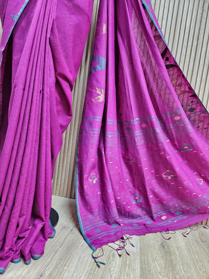 Purple & Green Hanwoven Tussar Silk Jamdani Saree Balaram Saha
