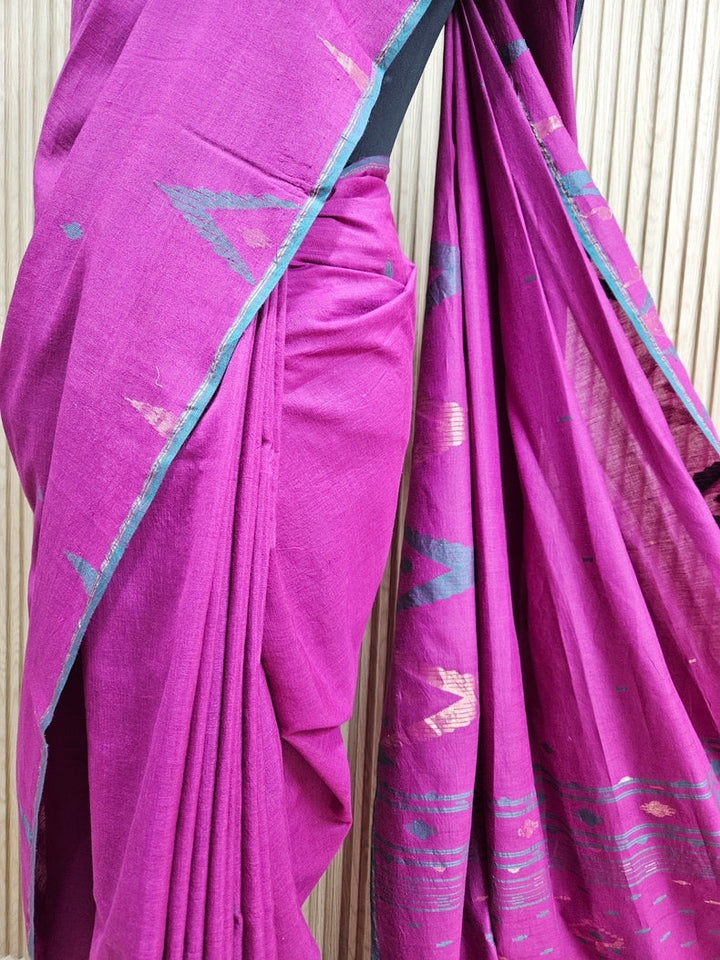 Purple & Green Hanwoven Tussar Silk Jamdani Saree Balaram Saha