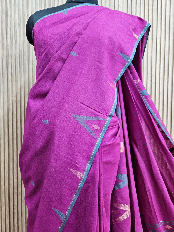 Purple & Green Hanwoven Tussar Silk Jamdani Saree Balaram Saha