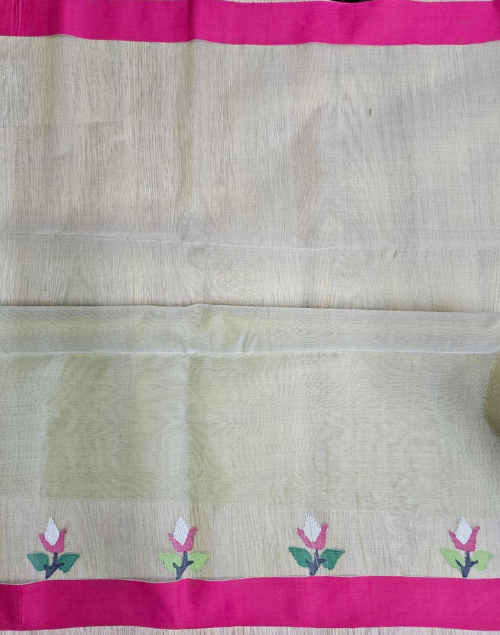 Green & Magenta Handwoven Pure Muslin Silk Jamdfani Saree Balaram Saha
