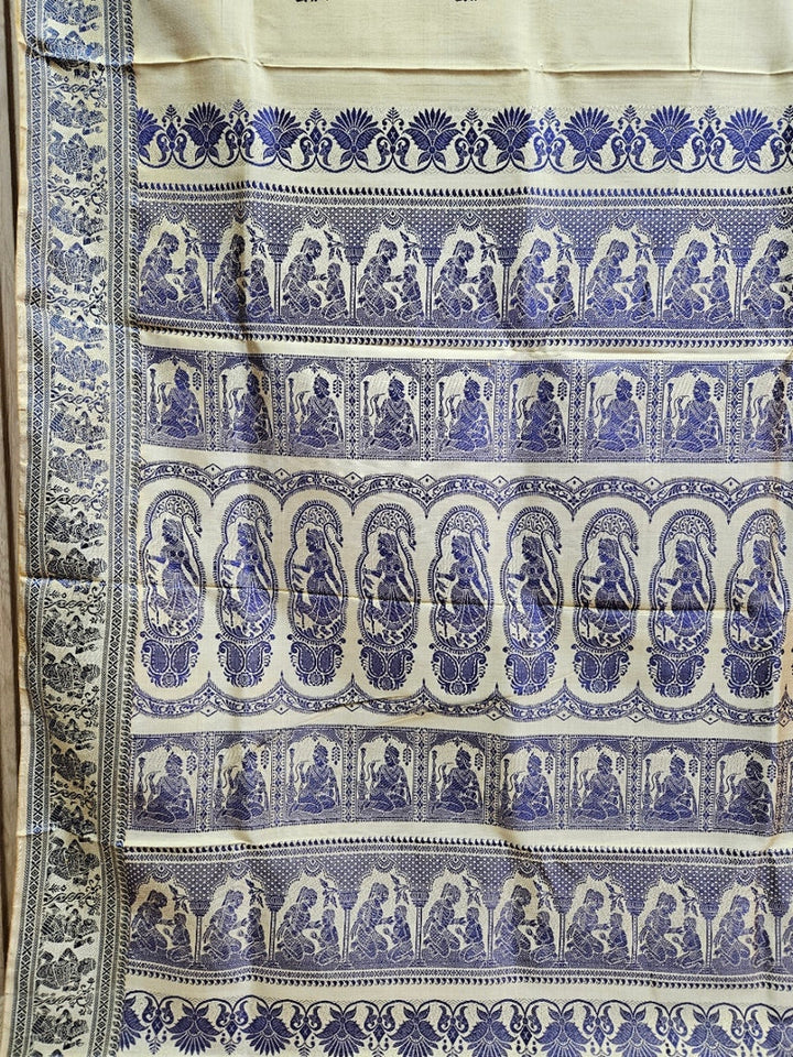 Beige & Brown Handloom Pure Katan Silk Baluchuri Saree Balaram Saha