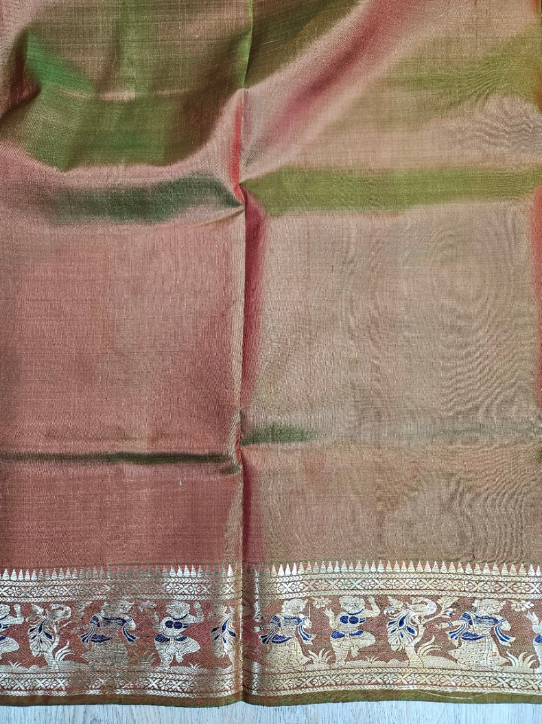 Rust & Gold Zari Handloom Pure Katan Silk Baluchuri Saree Balaram Saha
