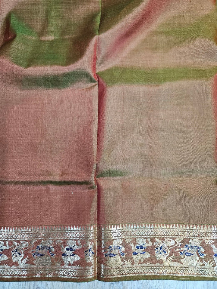 Rust & Gold Zari Handloom Pure Katan Silk Baluchuri Saree Balaram Saha
