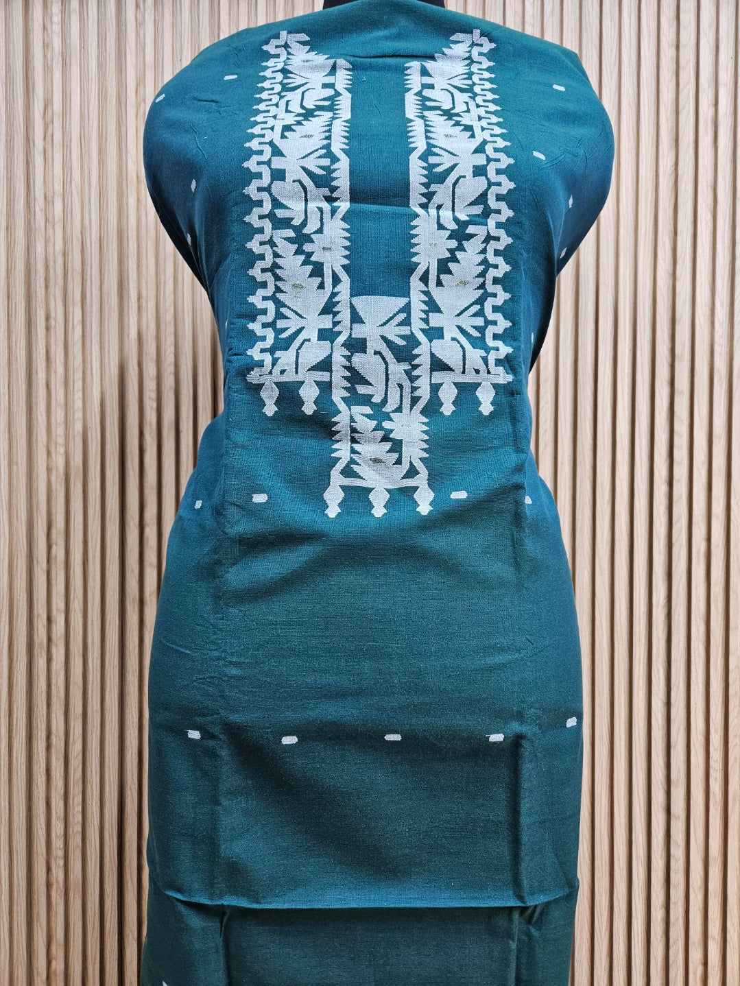 Unstitched Cotton Jamdani Kurta in Teal Green and White: A Unisex Classic by Balaram Saha Balaram Saha