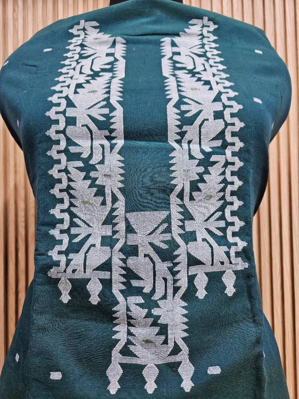 Unstitched Cotton Jamdani Kurta in Teal Green and White: A Unisex Classic by Balaram Saha Balaram Saha
