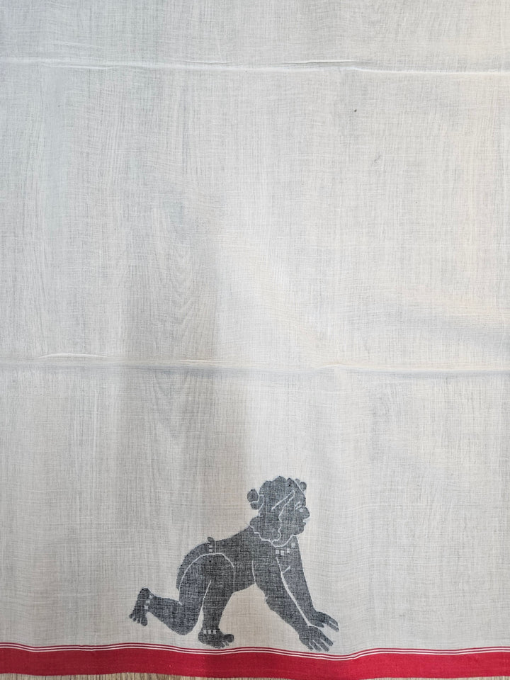 Handspun Cotton Jamdani Saree in White & Black with Sahaj Path History Weave