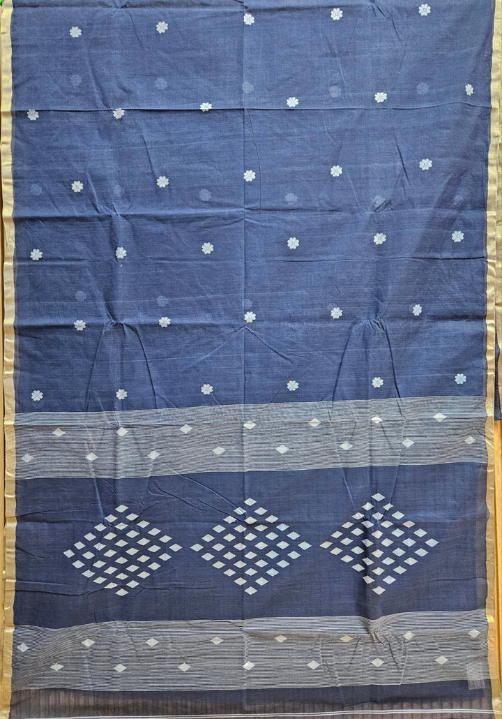 Blue & White Handloom Handwoven Cotton Jamdani saree Balaram Saha