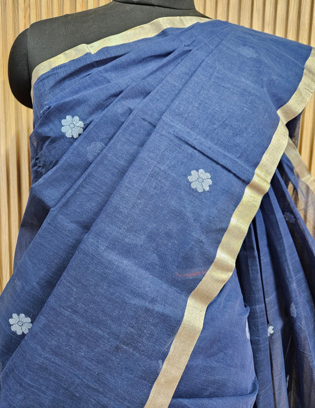 Blue & White Handloom Handwoven Cotton Jamdani saree Balaram Saha
