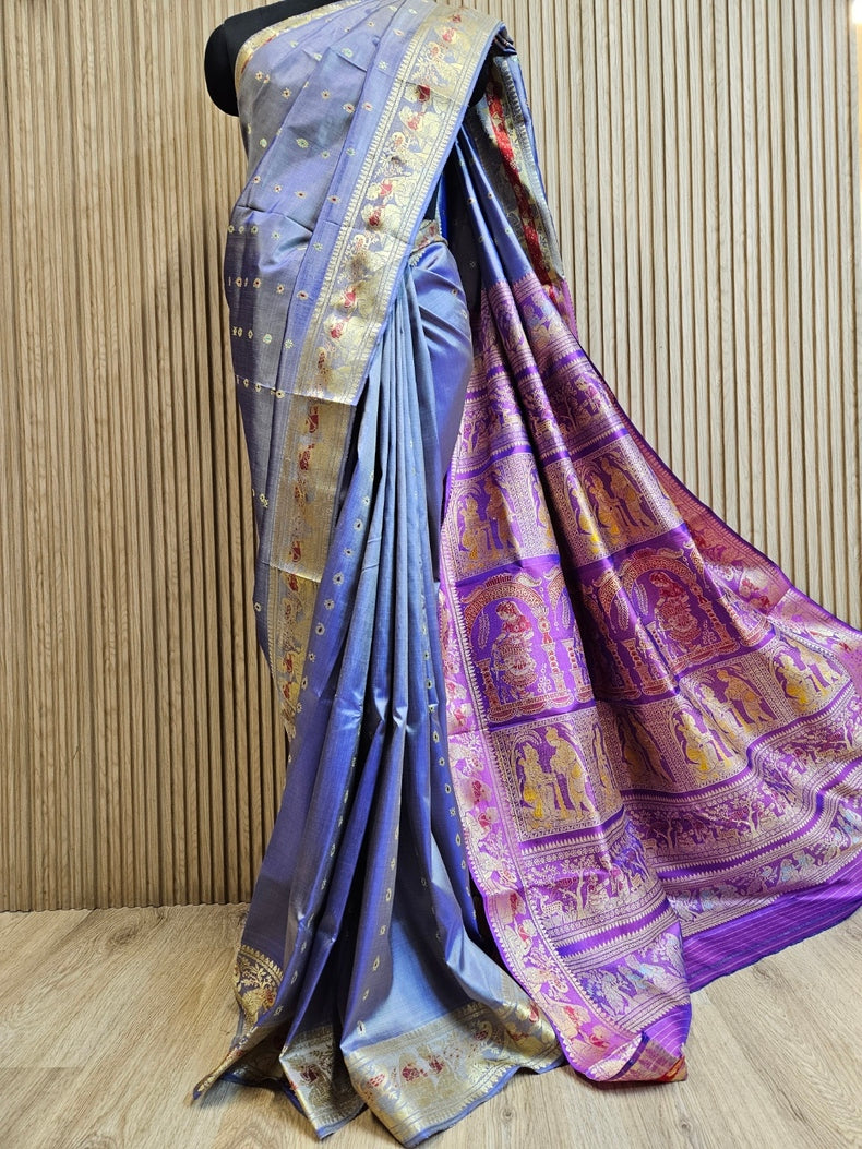 Revival Silk Baluchuri Saree – Pure Bishnupuri Katan Silk in Light Mauve Balaram Saha