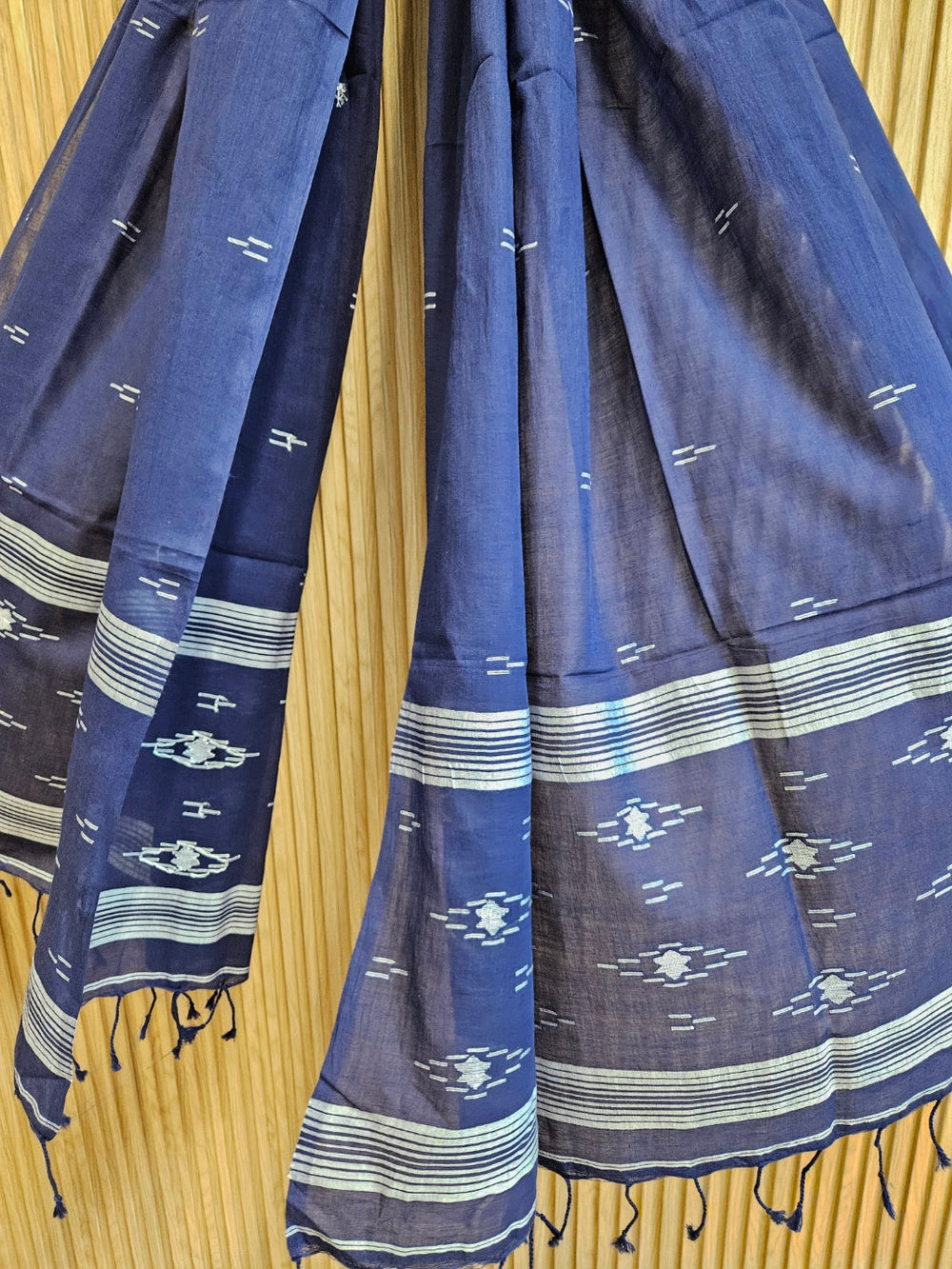 Indigo Blue & White Soft Handloom Cotton Jamdani Dupatta Balaram Saha