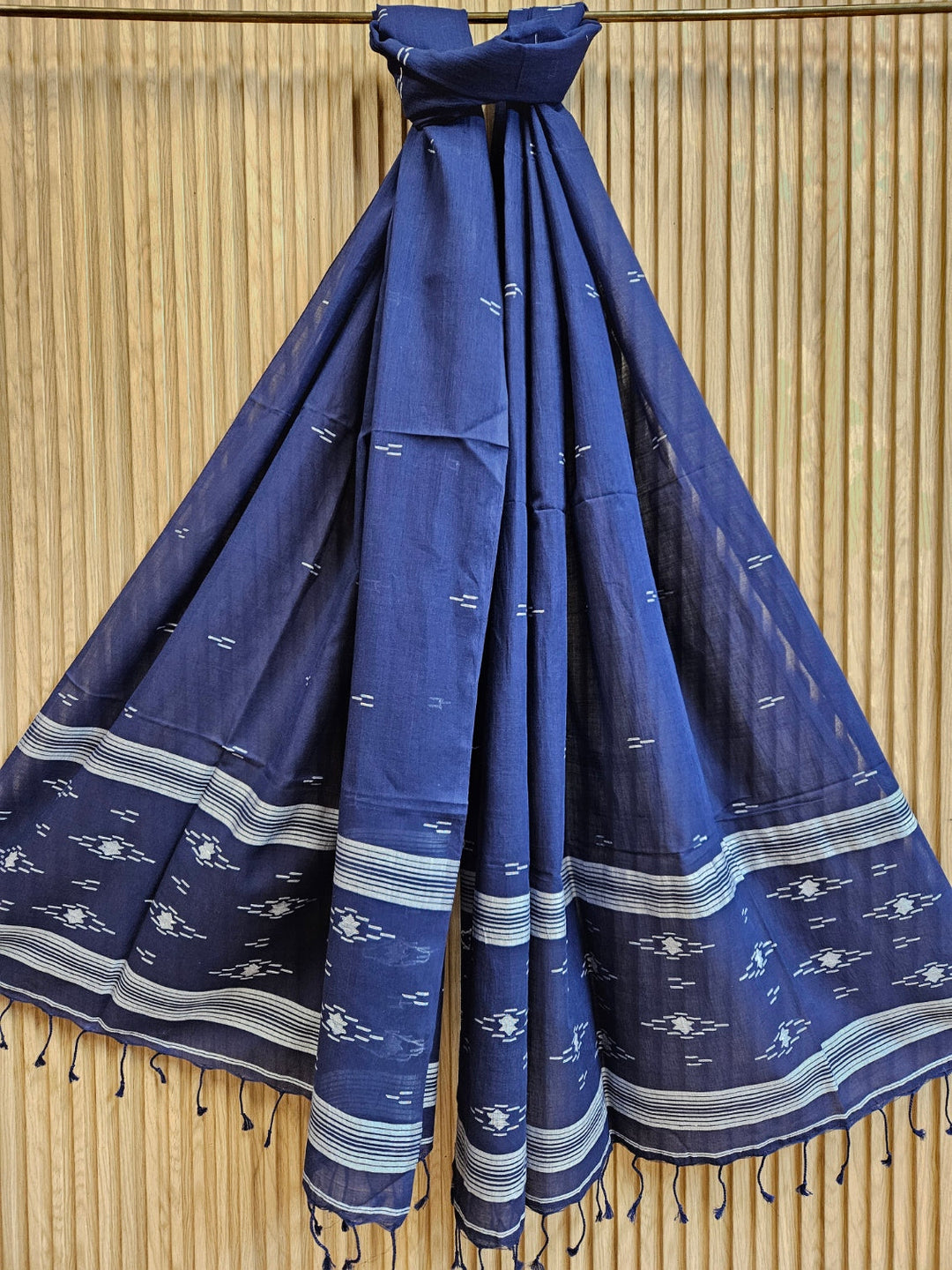 Indigo Blue & White Soft Handloom Cotton Jamdani Dupatta Balaram Saha