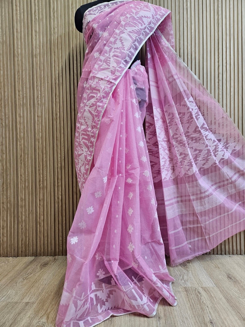 Must-Have Summer Saree: Balaram Saha's Pink & White Dhakai Jamdani Saree Balaram Saha