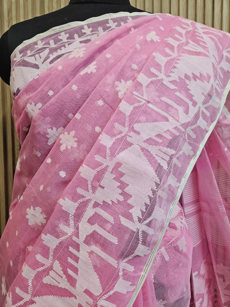 Must-Have Summer Saree: Balaram Saha's Pink & White Dhakai Jamdani Saree Balaram Saha