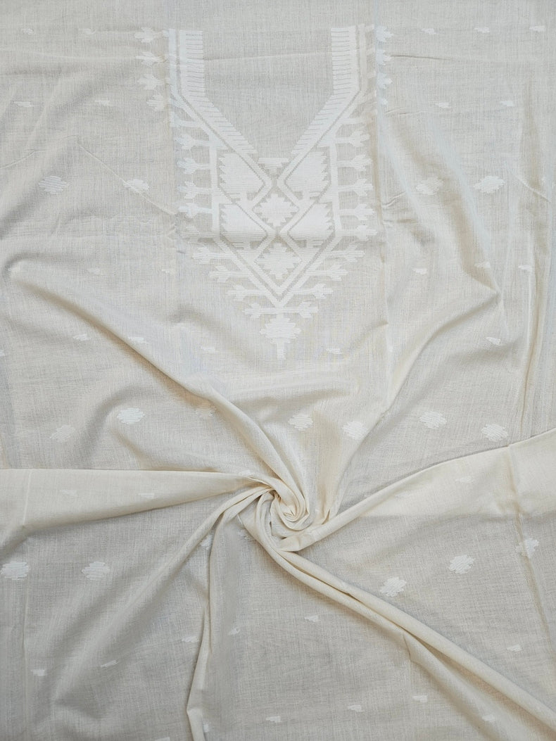 White & White Handwoven Cotton Jamdani 3-piece Kurta Set Balaram Saha