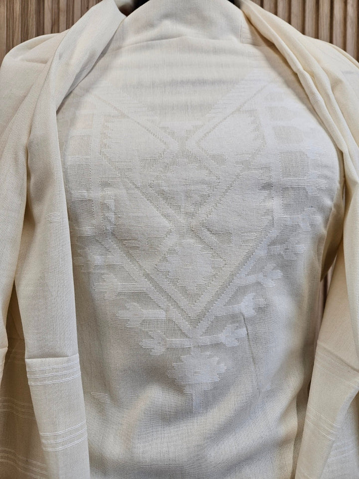 White & White Handwoven Cotton Jamdani 3-piece Kurta Set Balaram Saha