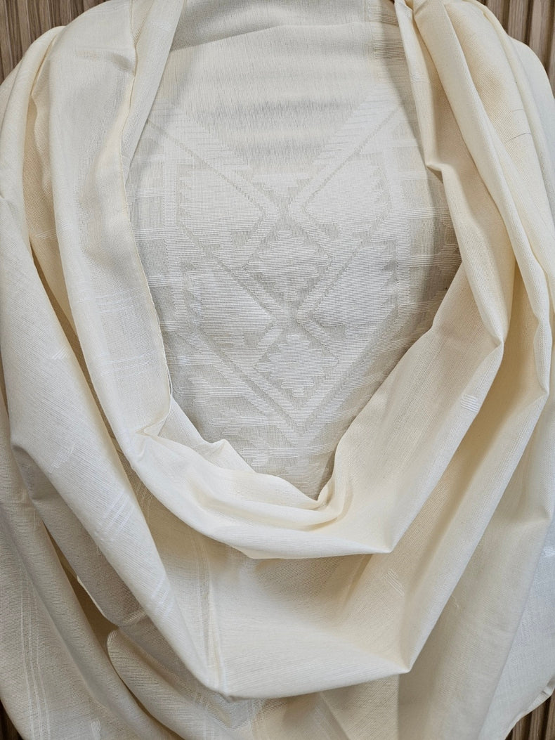 White & White Handwoven Cotton Jamdani 3-piece Kurta Set Balaram Saha