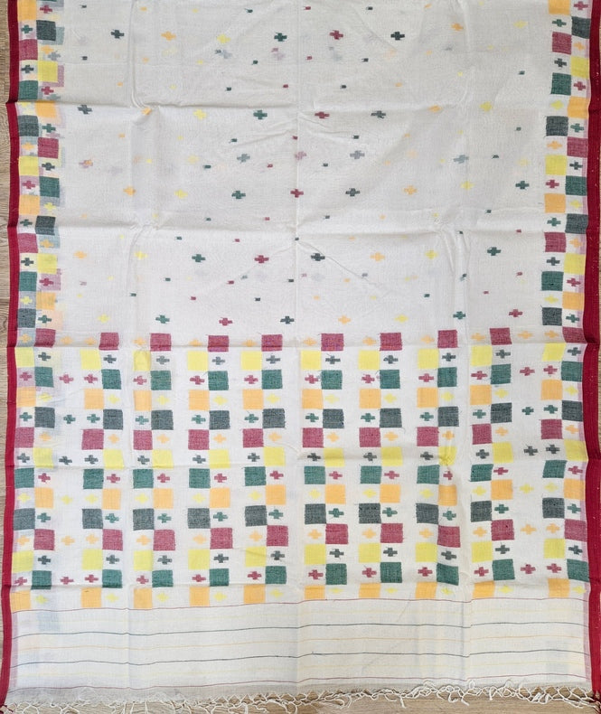 Off-White & Multicolor Traditional Handwoven Cotton Jamdani Saree Balaram Saha