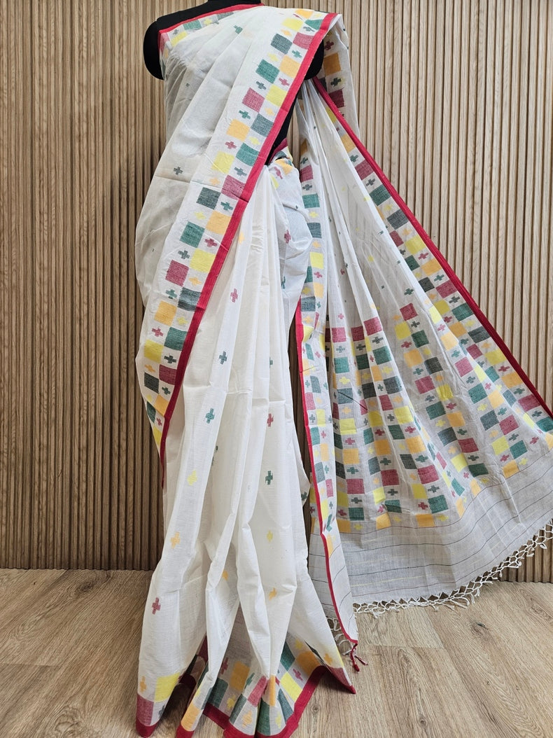 Off-White & Multicolor Traditional Handwoven Cotton Jamdani Saree Balaram Saha