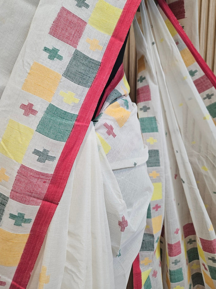 Off-White & Multicolor Traditional Handwoven Cotton Jamdani Saree Balaram Saha