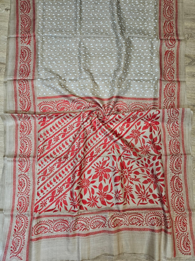 Sophisticated in Blue: Balaram Saha’s Masterpiece Kantha Tussar Silk Saree Balaram Saha