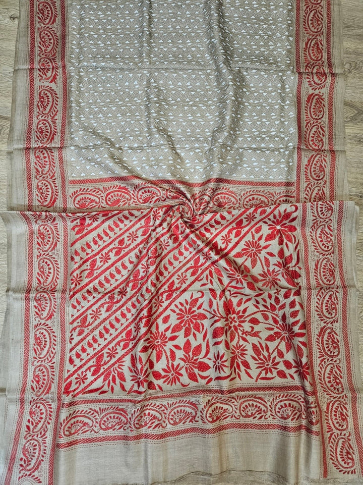 Sophisticated in Blue: Balaram Saha’s Masterpiece Kantha Tussar Silk Saree Balaram Saha