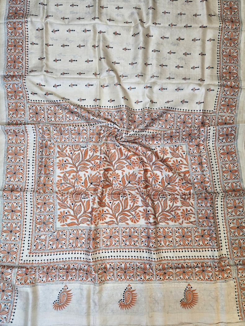 Off-White Balaram Saha’s Masterpiece Kantha Tussar Silk Saree Balaram Saha