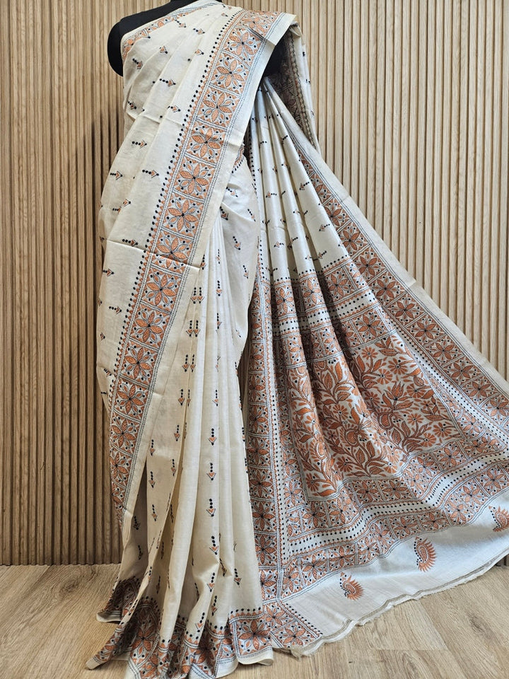 Off-White Balaram Saha’s Masterpiece Kantha Tussar Silk Saree Balaram Saha