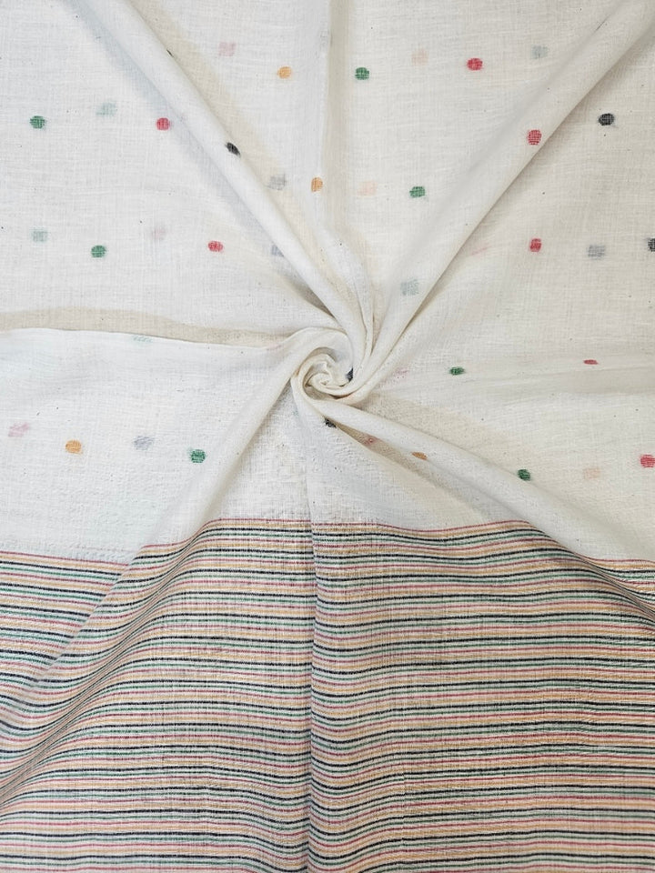 White & Multicolor Soft Handloom Cotton Jamdani Dupatta Balaram Saha
