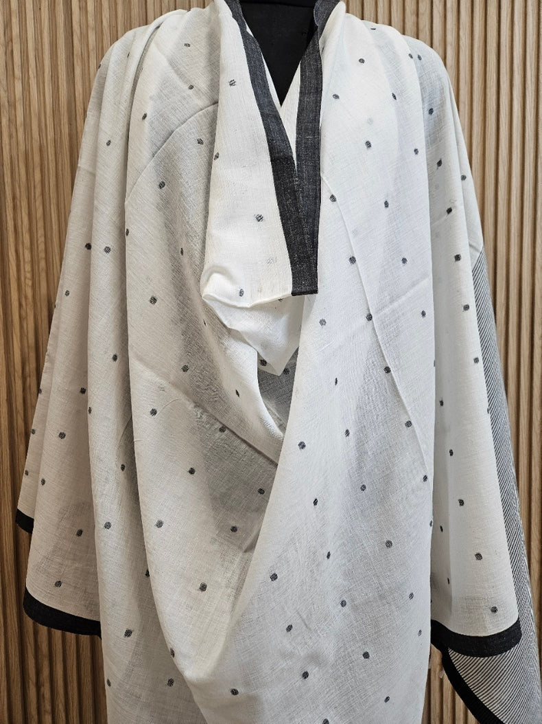 White & Black Soft Handloom Cotton Jamdani Dupatta Balaram Saha