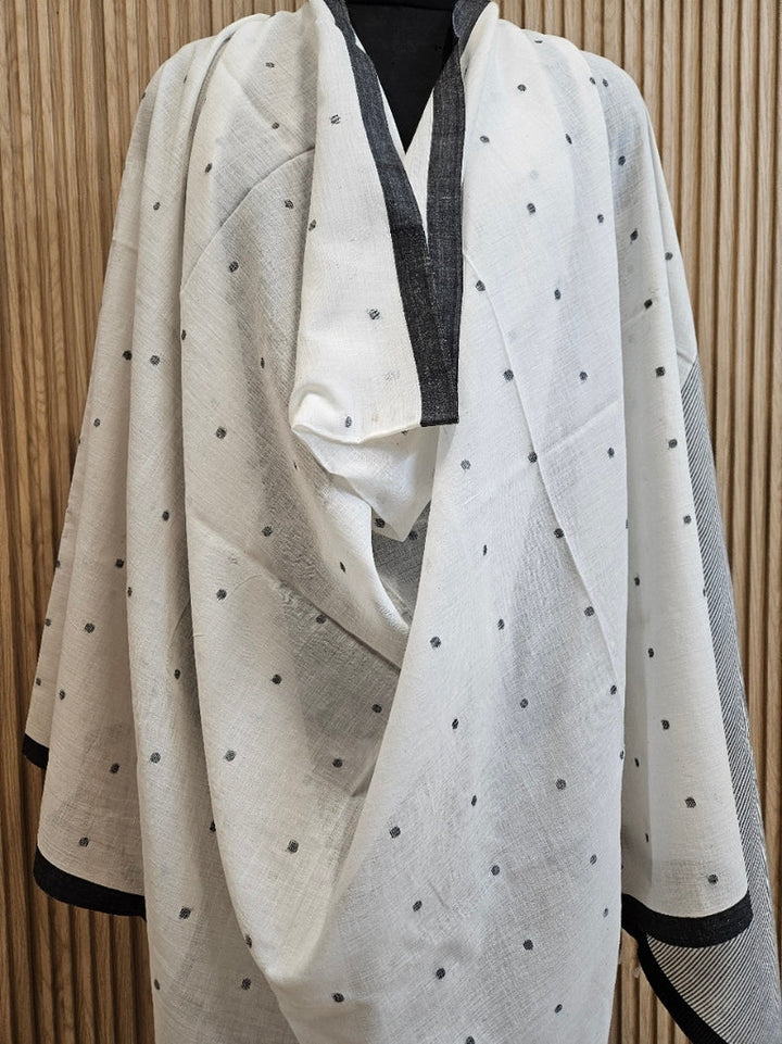 White & Black Soft Handloom Cotton Jamdani Dupatta Balaram Saha