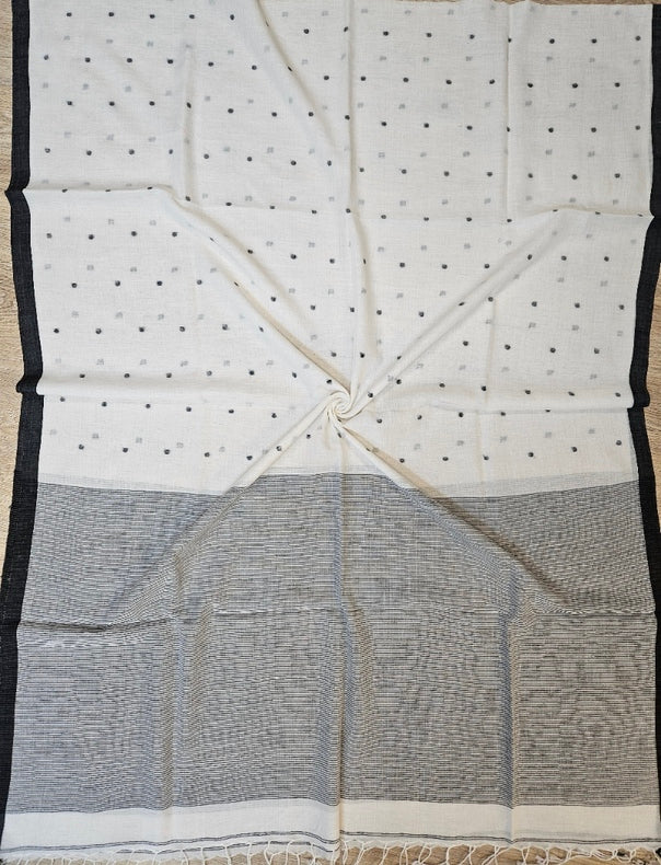 White & Black Soft Handloom Cotton Jamdani Dupatta Balaram Saha