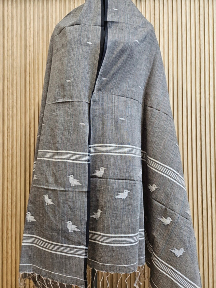 Grey Soft Handwoven Cotton Jamdani Dupatta Balaram Saha