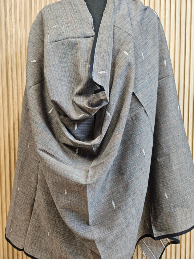 Grey Soft Handwoven Cotton Jamdani Dupatta Balaram Saha